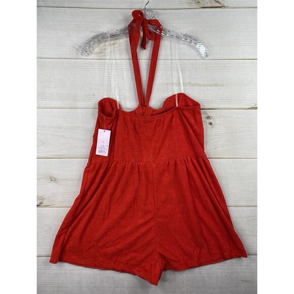 Wild Fable Shortall Womens L Red Terry Cloth Short Romper Halter Beach NWT! - Picture 10 of 11